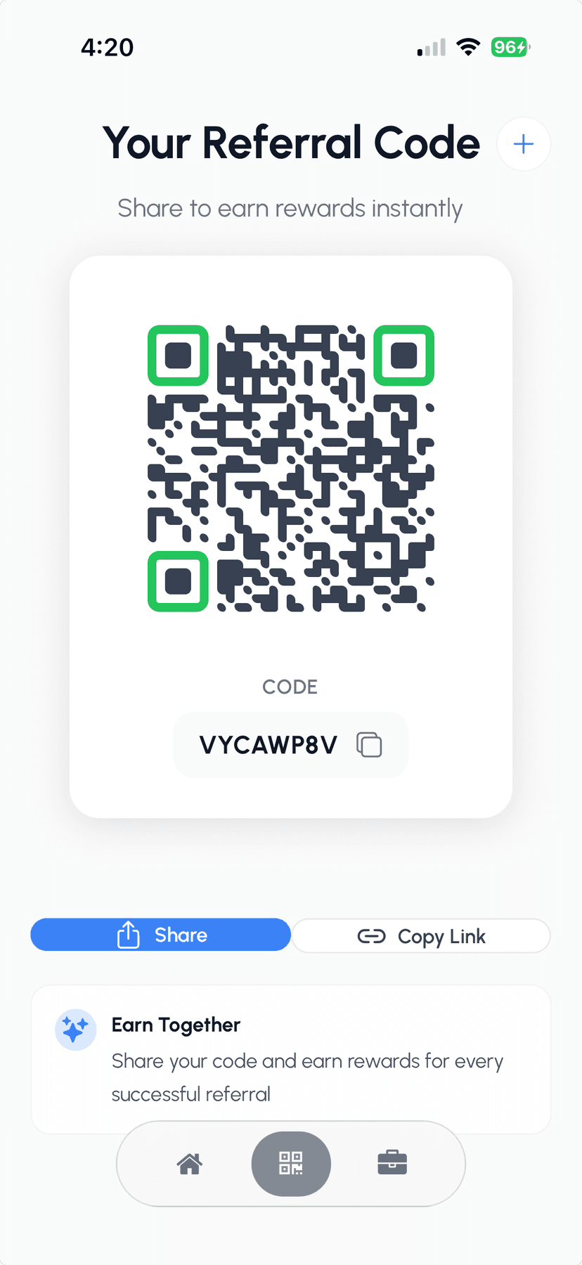 Kickback App - QR Code Screen